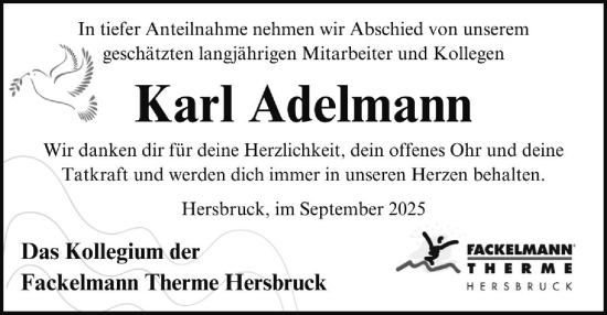 Traueranzeige von Karl Adelmann von Hersbrucker Zeitung Lokal