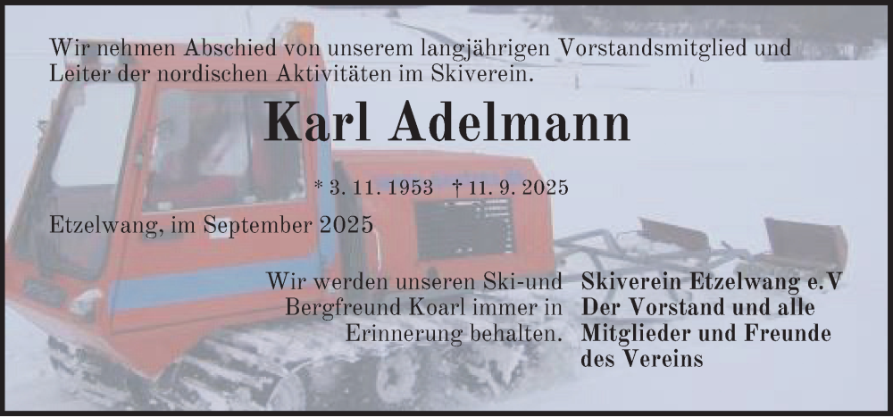  Traueranzeige für Karl Adelmann vom 17.09.2025 aus Hersbrucker Zeitung Lokal