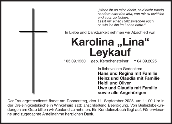 Traueranzeige von Karolina Leykauf von Der Bote