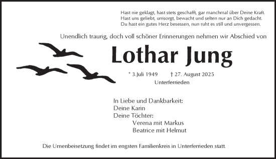 Traueranzeige von Lothar Jung von Der Bote