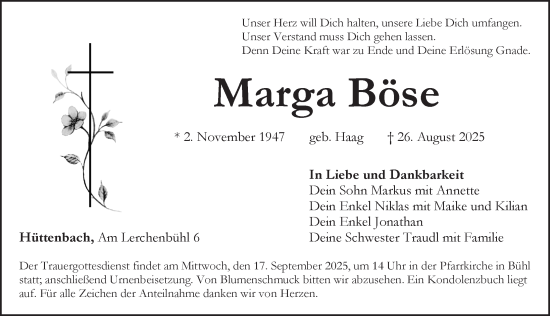 Traueranzeige von Marga Böse von Pegnitz-Zeitung