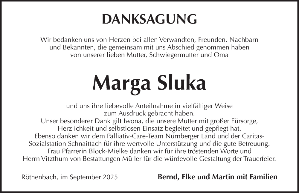  Traueranzeige für Marga Sluka vom 27.09.2025 aus Pegnitz-Zeitung