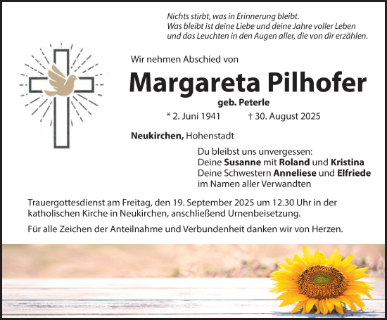 Traueranzeige von Margareta Pilhofer von Hersbrucker Zeitung Lokal