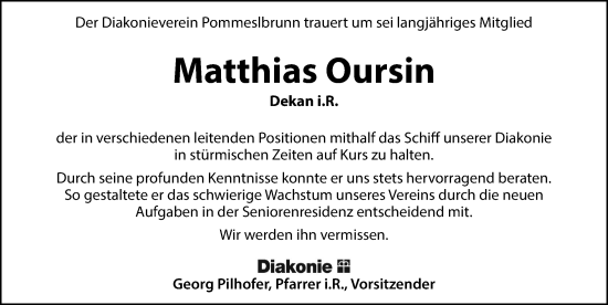 Traueranzeige von Matthias Oursin von Hersbrucker Zeitung Lokal