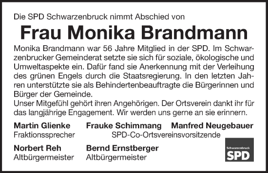 Traueranzeige von Monika Brandmann von Der Bote