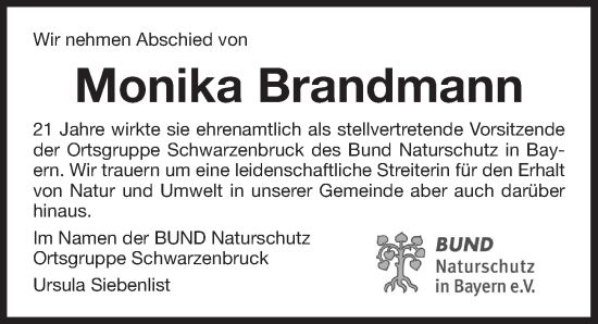 Traueranzeige von Monika Gabriele Brandmann von Der Bote