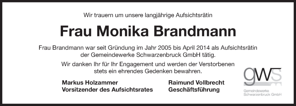  Traueranzeige für Monika Gabriele Brandmann vom 06.09.2025 aus Der Bote