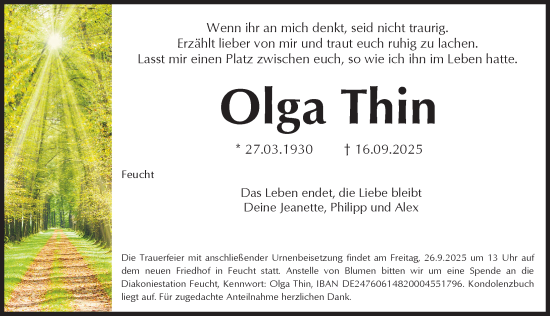 Traueranzeige von Olga Thin von Der Bote