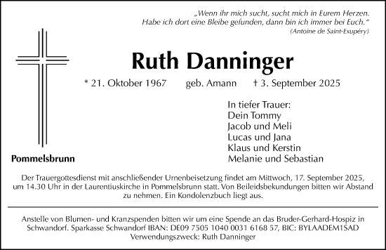 Traueranzeige von Ruth Danninger von Hersbrucker Zeitung Lokal