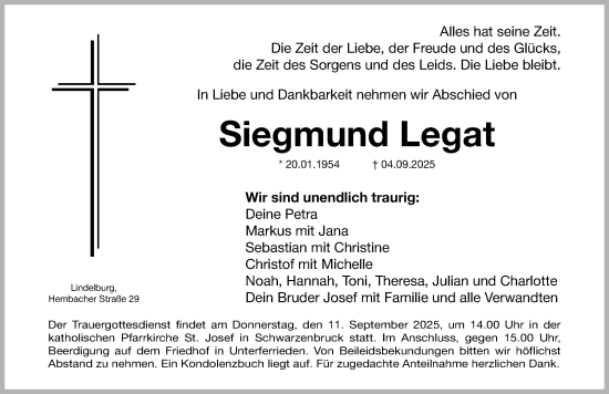 Traueranzeige von Siegmund Legat von Hersbrucker Zeitung Lokal