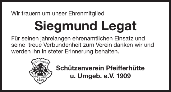 Traueranzeige von Siegmund Legat von Der Bote