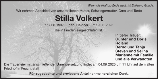 Traueranzeige von Stilla Volkert von Der Bote