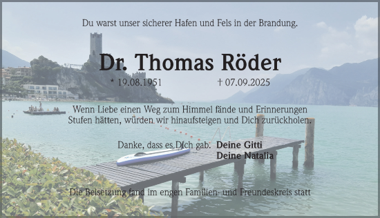 Traueranzeige von Thomas Röder von Hersbrucker Zeitung Lokal