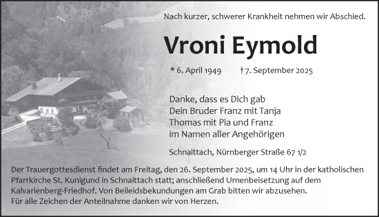 Traueranzeige von Vroni Eymold von Pegnitz-Zeitung