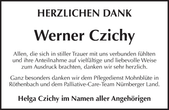 Traueranzeige von Werner Czichy von Pegnitz-Zeitung
