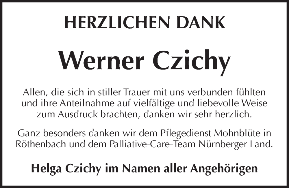  Traueranzeige für Werner Czichy vom 22.03.2025 aus Pegnitz-Zeitung