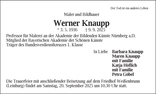 Traueranzeige von Werner Knaupp von Der Bote