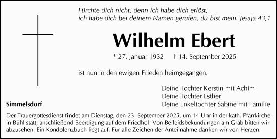 Traueranzeige von Wilhelm Ebert von Pegnitz-Zeitung