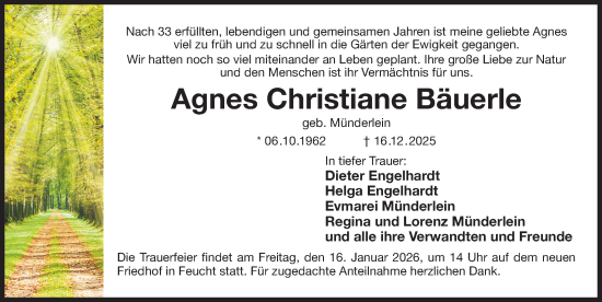 Traueranzeige von Agnes Christiane Bäuerle von Der Bote