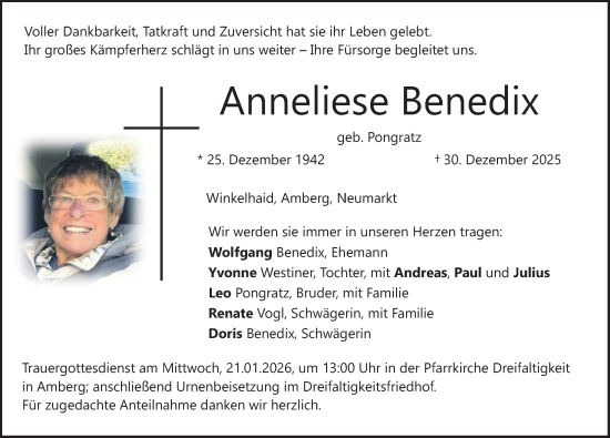 Traueranzeige von Anneliese Benedix von Der Bote