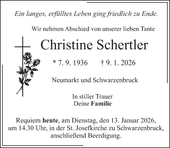 Traueranzeige von Christine Schertler von Der Bote