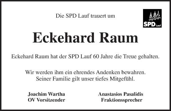 Traueranzeige von Eckehard Raum von Pegnitz-Zeitung