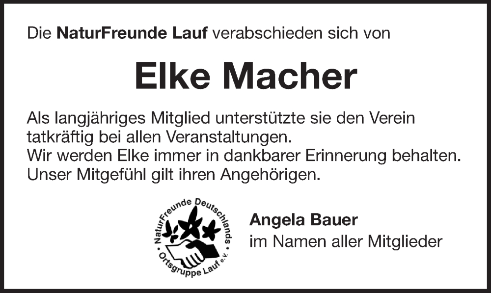  Traueranzeige für Elke Macher vom 10.01.2026 aus Pegnitz-Zeitung