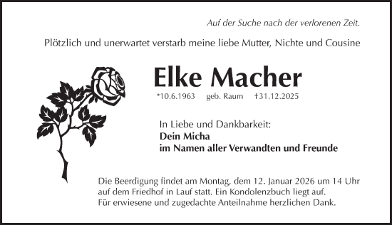 Traueranzeige von Elke Macher von Pegnitz-Zeitung