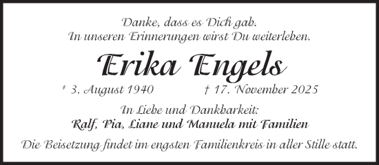 Traueranzeige von Erika Engels von Pegnitz-Zeitung