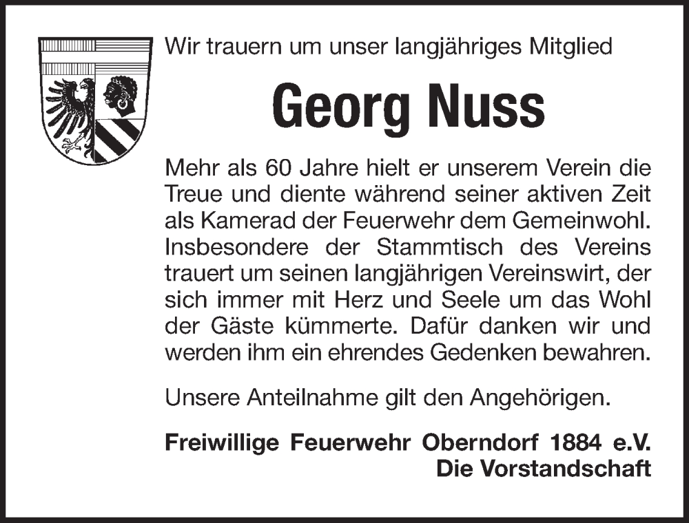  Traueranzeige für Georg Nuss vom 17.01.2026 aus Pegnitz-Zeitung