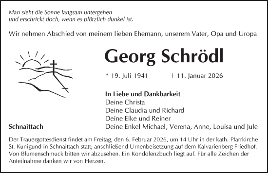 Traueranzeige von Georg Schrödl von Pegnitz-Zeitung