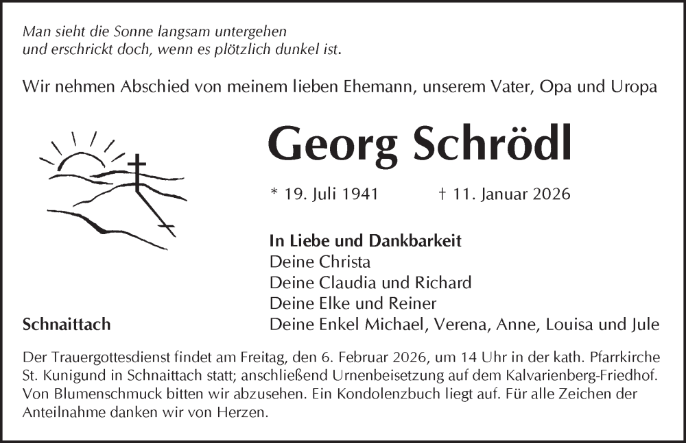  Traueranzeige für Georg Schrödl vom 24.01.2026 aus Pegnitz-Zeitung