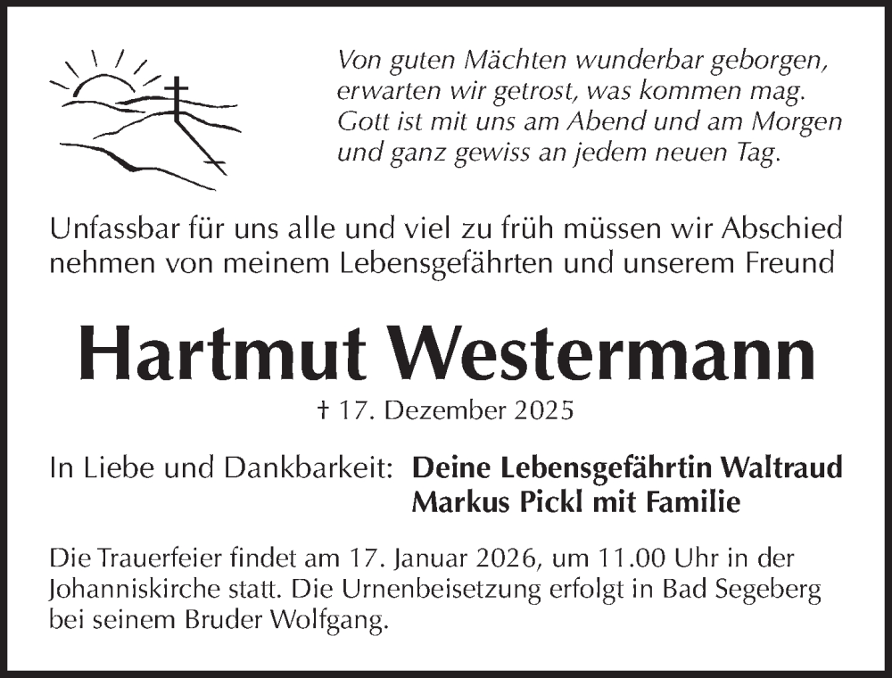  Traueranzeige für Hartmut Westermann vom 03.01.2026 aus Pegnitz-Zeitung