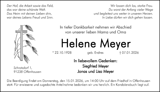 Traueranzeige von Helene Meyer von Hersbrucker Zeitung Lokal