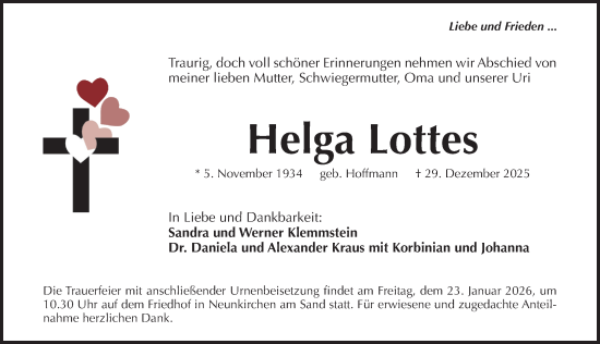 Traueranzeige von Helga Lottes von Pegnitz-Zeitung