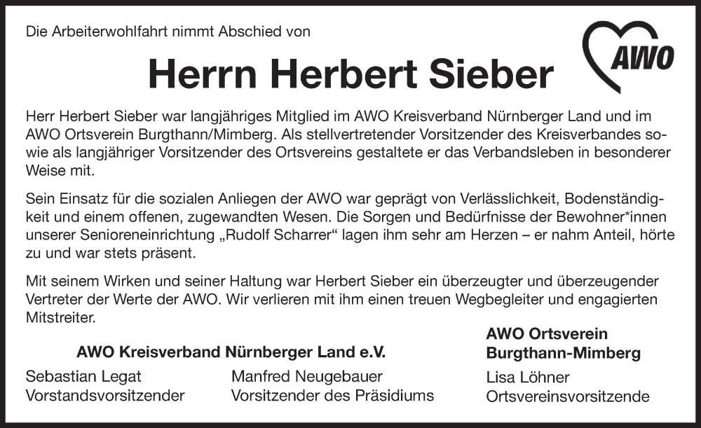  Traueranzeige für Herbert Sieber vom 17.01.2026 aus Der Bote