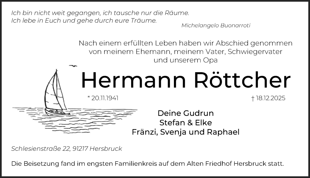 Traueranzeige für Hermann Röttcher vom 03.01.2026 aus Hersbrucker Zeitung Lokal