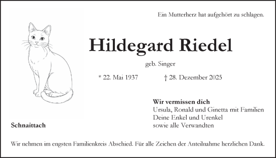 Traueranzeige von Hildegard Riedel von Pegnitz-Zeitung