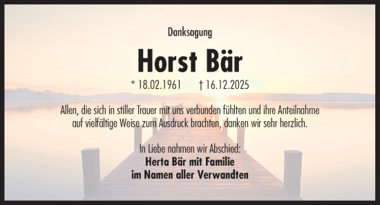 Traueranzeige von Horst Bär von Der Bote