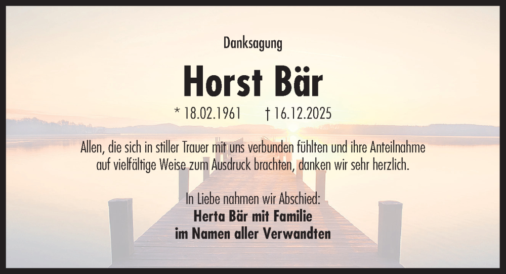  Traueranzeige für Horst Bär vom 10.01.2026 aus Der Bote