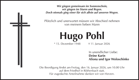 Traueranzeige von Hugo Pohl von Pegnitz-Zeitung
