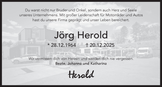 Traueranzeige von Jörg Herold von Pegnitz-Zeitung