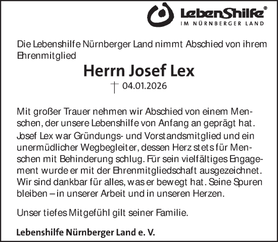 Traueranzeige von Josef Lex von Der Bote