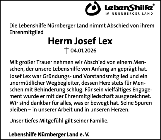 Traueranzeige von Josef Lex von Hersbrucker Zeitung Lokal