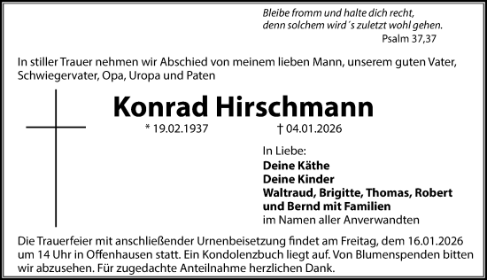 Traueranzeige von Konrad Hirschmann von Hersbrucker Zeitung Lokal