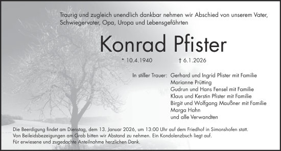 Traueranzeige von Konrad Pfister von Pegnitz-Zeitung