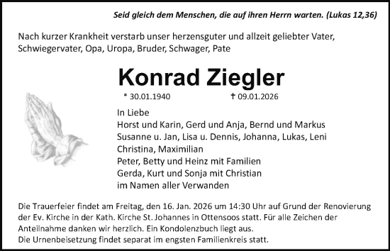 Traueranzeige von Konrad Ziegler von Hersbrucker Zeitung Lokal