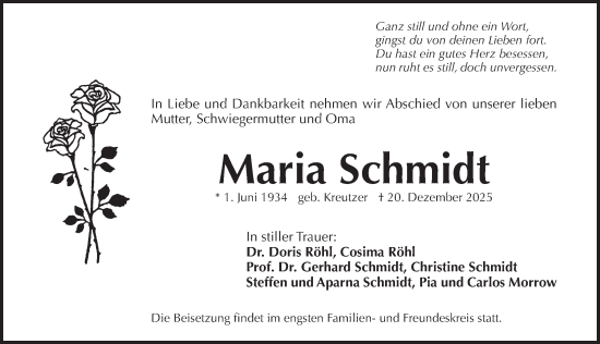 Traueranzeige von Maria Schmidt von Pegnitz-Zeitung