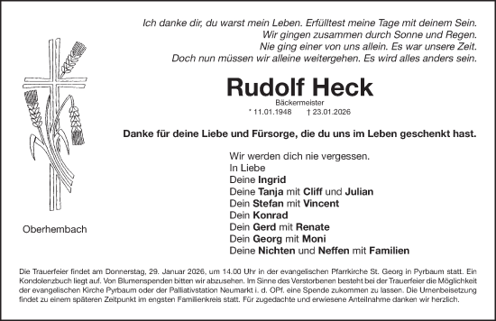 Traueranzeige von Rudolf Heck von Der Bote