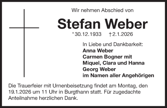 Traueranzeige von Stefan Weber von Der Bote